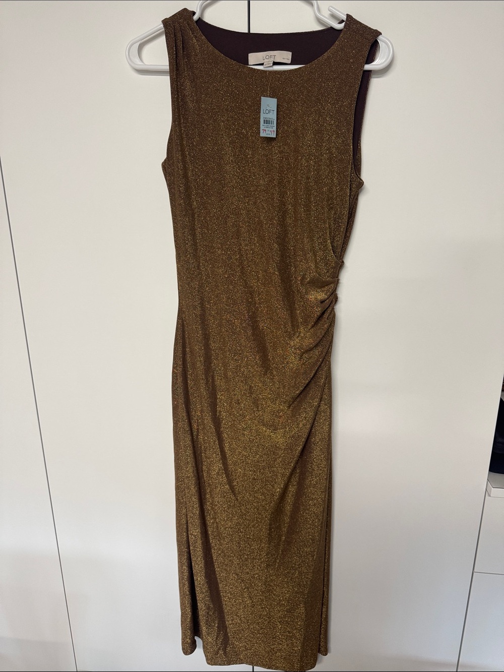 LOFT Metallic Bronze Sleeveless Ruched Side Maxi Dress NWT